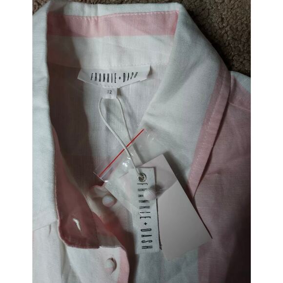 New Women's Frankie + Dash Size 12 Striped Pink Button Up Crop Top - Picture 5 of 6
